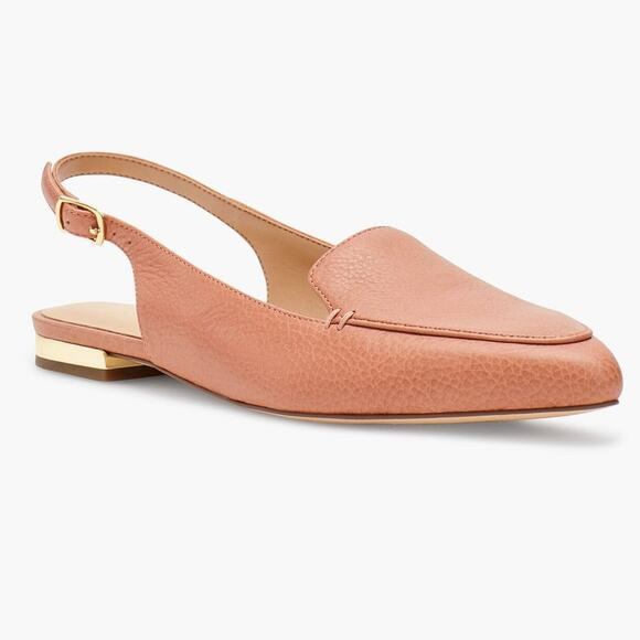 Talbots Pebbled Leather Slingback Flats Poppy Pointed Toe Pink Size 6.5M - Picture 1 of 12